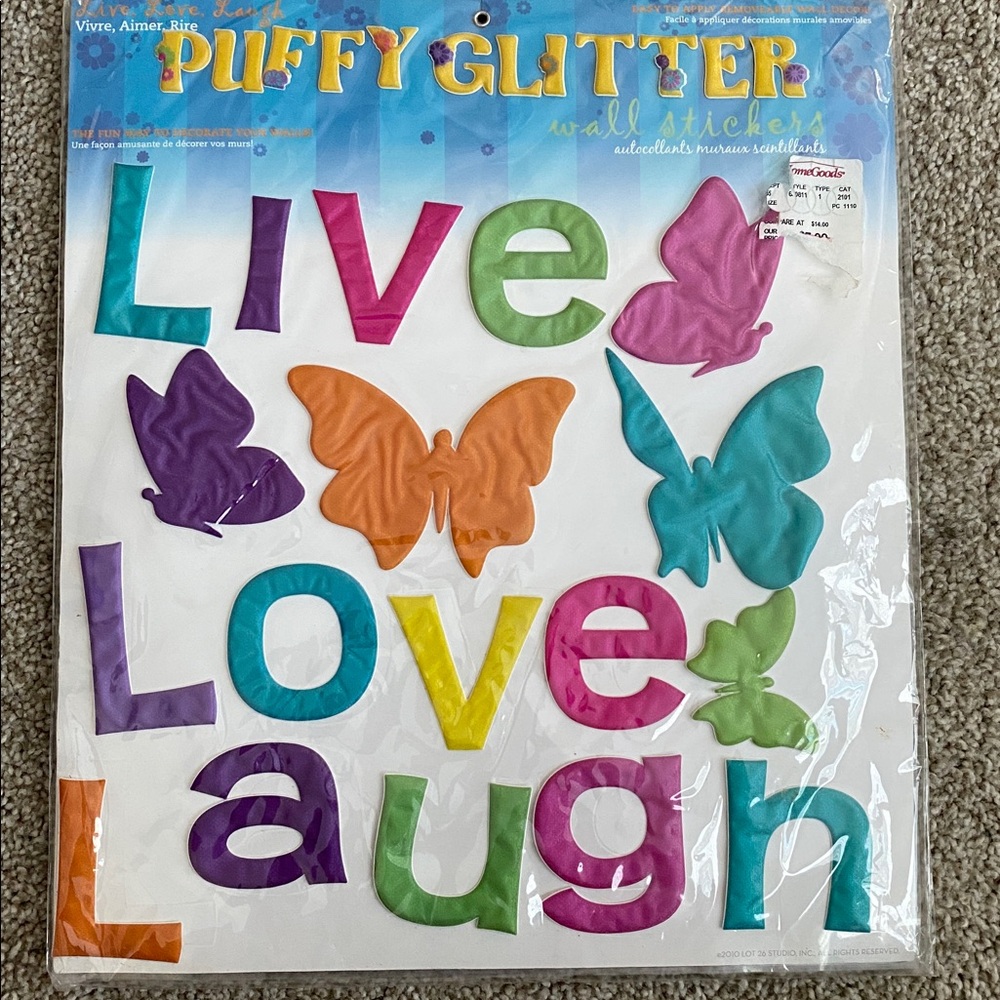 New Live, Love, Laugh Puffy Glitter Wall Stickers